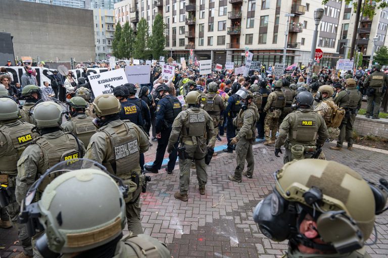 protestors faceoff with federal officers