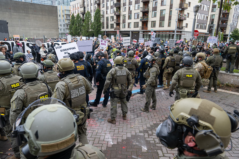 protestors faceoff with federal officers
