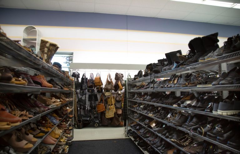 clothes hang in a store