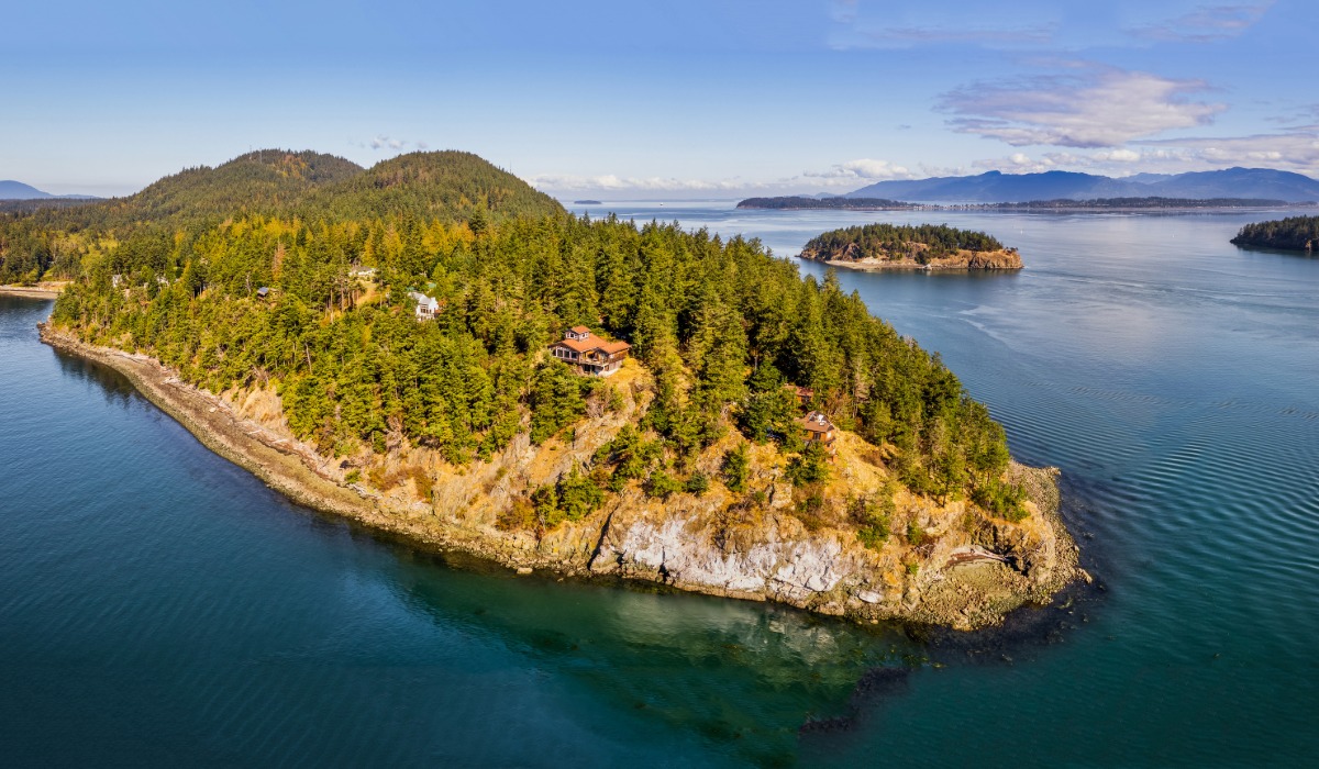 Guemes Island shoreline in Skagit County, where more than 20 dead dogs have been found as investigators work to determine the cause and origin.