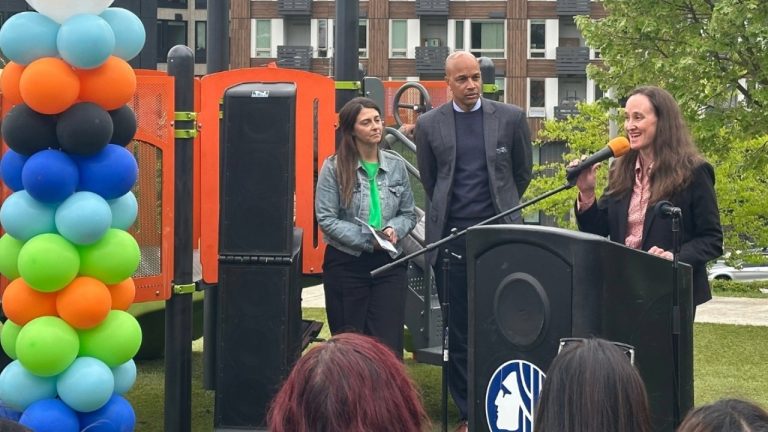 Seattle Mayor Katie B. Wilson speaks at an event announcing new programs.