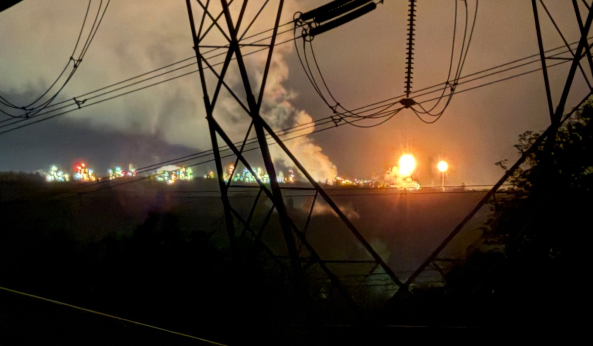 Bright flames from the BP Cherry Point refinery lit up the sky Tuesday across Whatcom County and southern B.C.