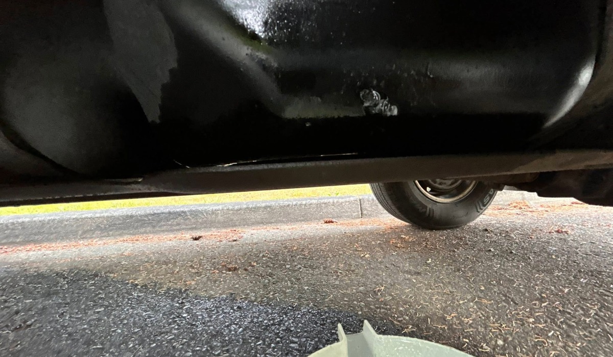 A hole drilled into the bottom of a pickup truck gas tank in Blaine, Washington