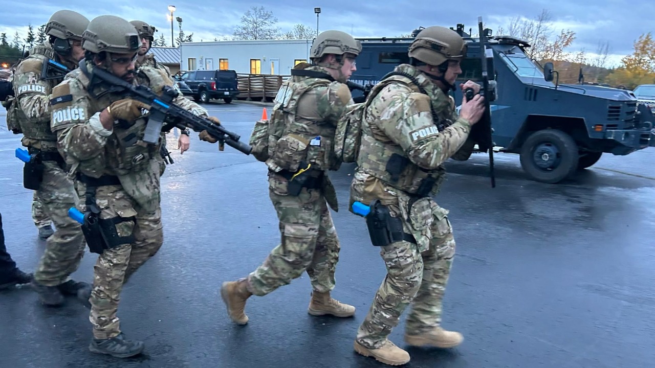Members of the Bellingham Police Department SWAT team participate in a tactical training exercise. Bellingham SWAT officers joined the Whatcom County Sheriff's Office to assist Mount Vernon police during Thursday's homicide-related search warrant in Maple Falls.