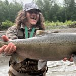 Chris Hamilton holds a buck chinook salmon on Sunday, June 7, 2026.
