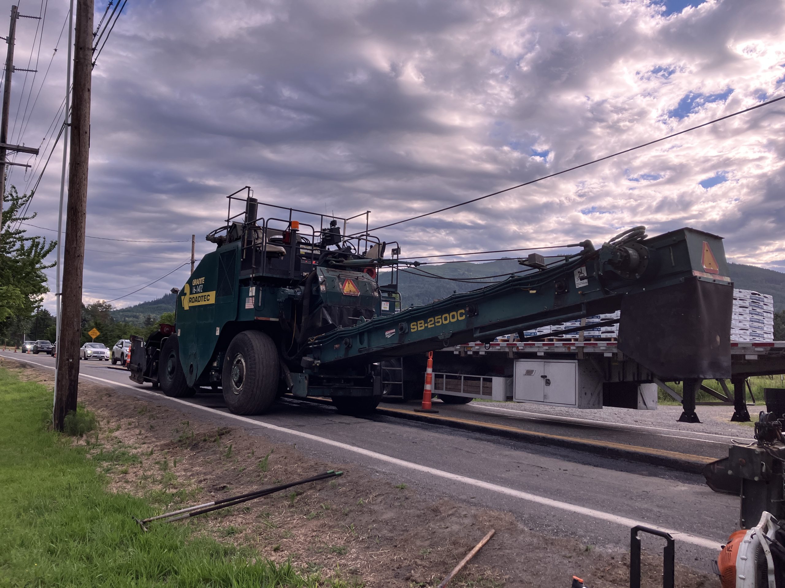 Paving equipment working on SR 547 in Whatcom County