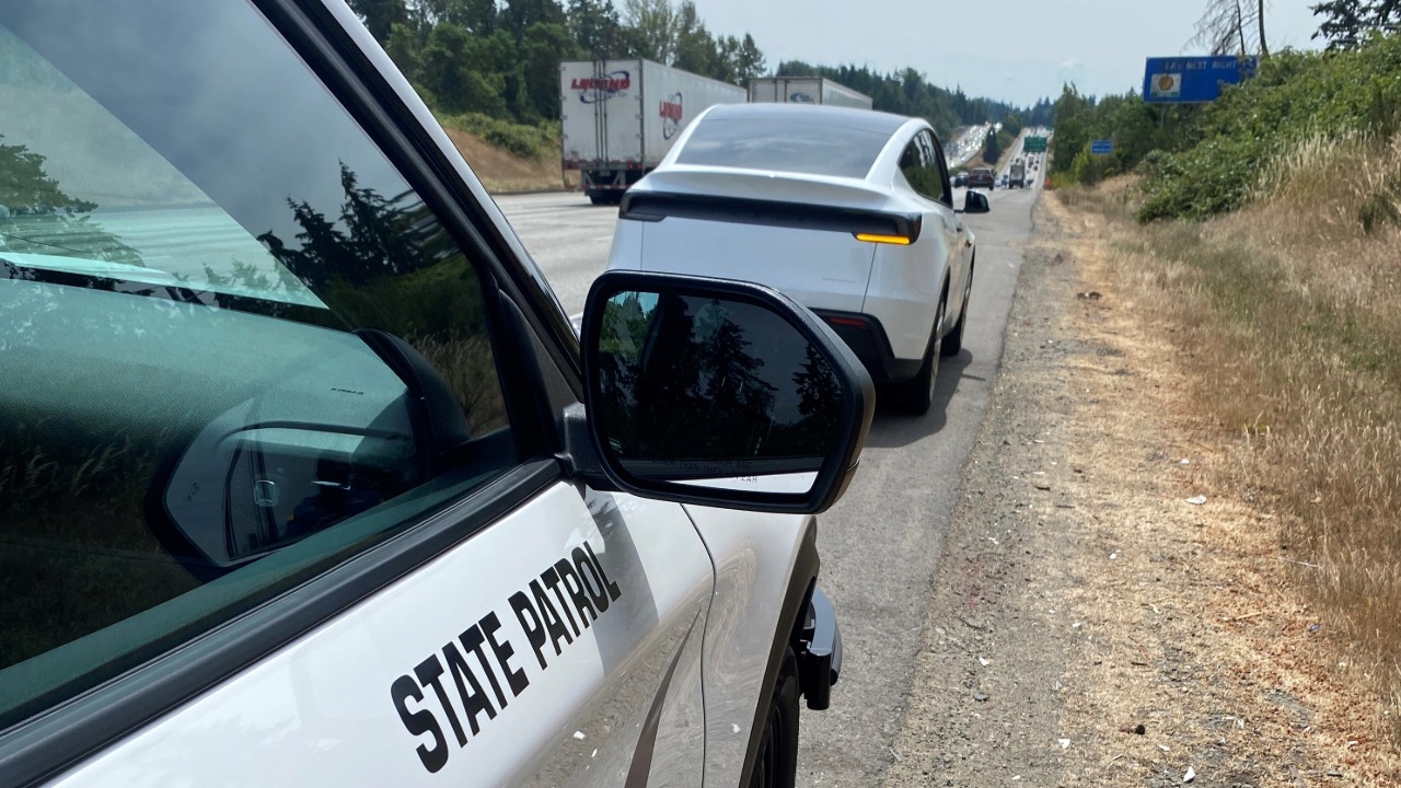 A WSP trooper cited a Tesla driver for second-degree negligent driving after finding her asleep at the wheel while the vehicle traveled 78 mph on I-5.