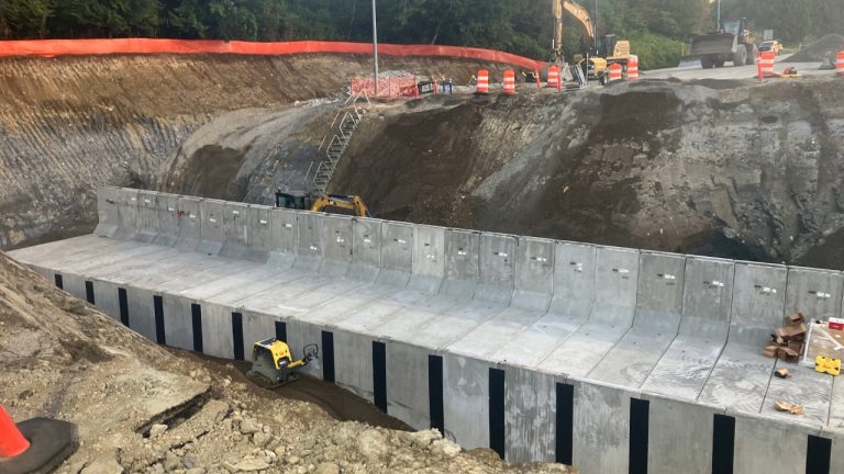 WSDOT says crews have completed the lower portion of a new fish-passable crossing beneath southbound I-5 and have started work on the upper section. Traffic remains reduced to one lane in each direction while construction continues on the $159.6 million salmon habitat restoration project.