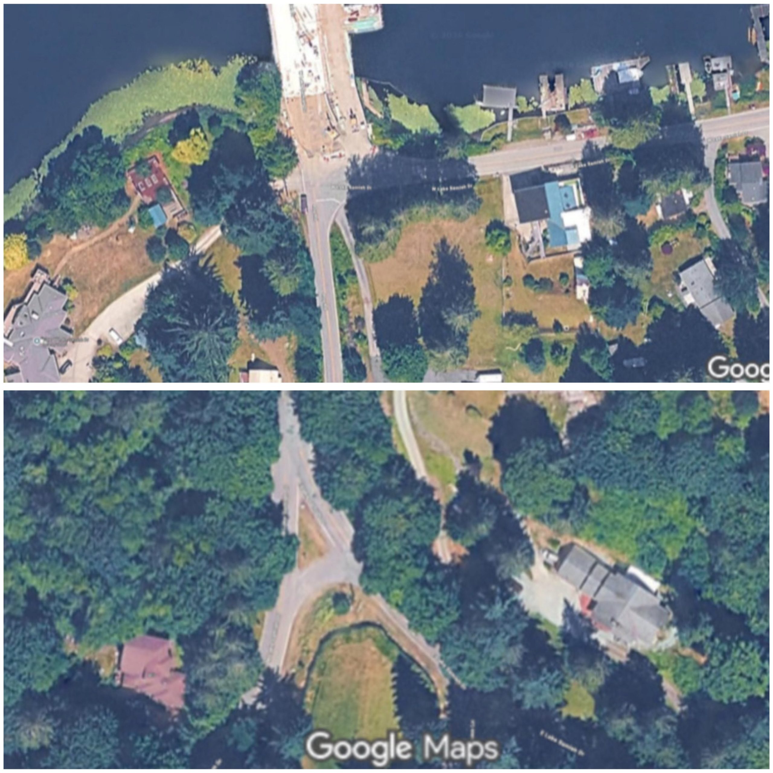 Map showing the two Lake Samish intersections where the Hilton family is seeking camera footage