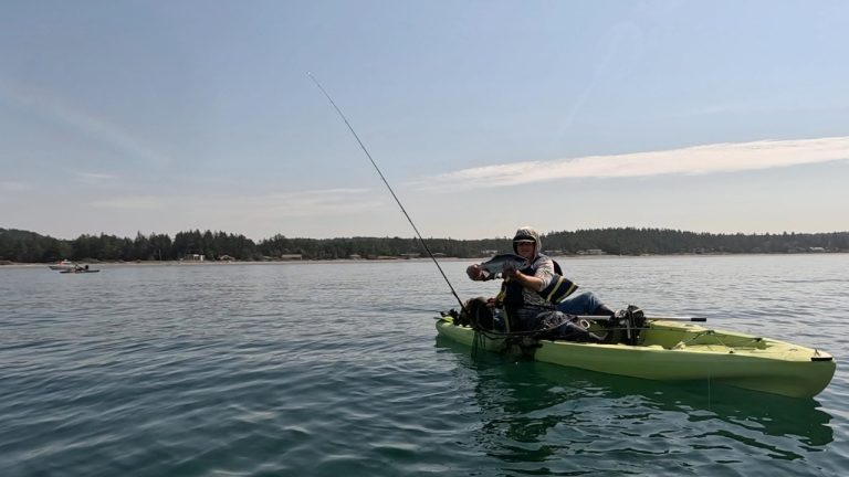 Chris Hamilton of Yeager's Sporting Goods holds up a salmon caught off Whidbey Island. Marine Area 9 opens for three days this week, July 16, 17, and 18 for hatchery chinook.