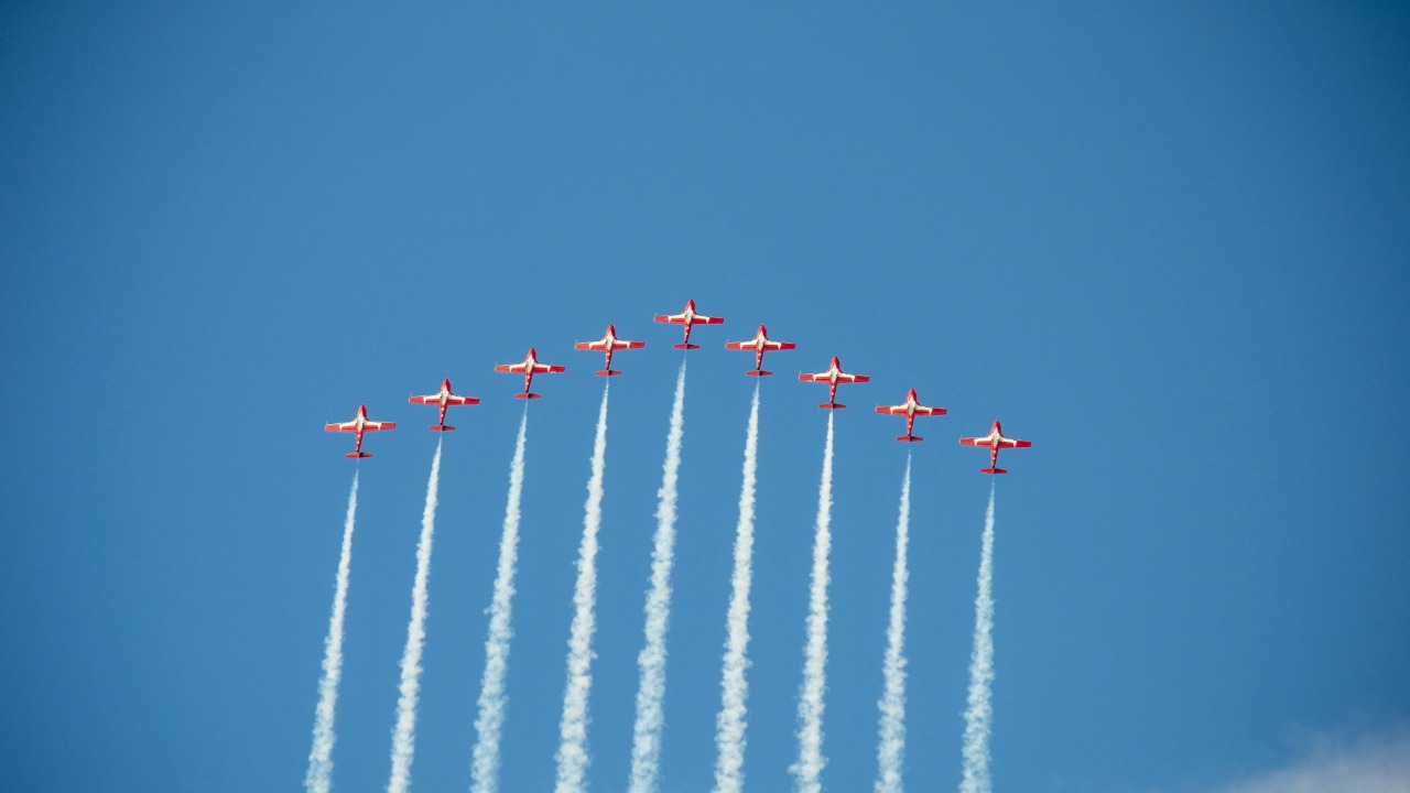 The Canadian Forces Snowbirds fly their CT-114 Tutor jets in formation. The 2026 season will be the team’s final year performing with the historic aircraft before Canada permanently grounds the fleet.