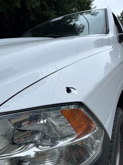 Bullet damage to victim's pickup truck in SR 509 shooting