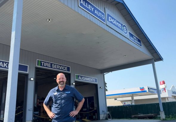 Rich, owner of Alley Auto Point S Tire & Auto Service in Blaine, stands outside the shop ahead of the back-to-school rush.