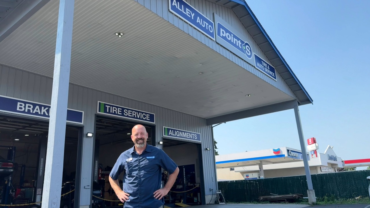 Rich, owner of Alley Auto Point S Tire & Auto Service in Blaine, stands outside the shop ahead of the back-to-school rush.