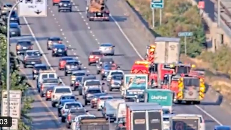 Four people were hospitalized after an SUV rolled on northbound I-5 in Lynnwood and was struck during a chain-reaction crash involving two other SUVs and a semi-truck. WSP says drugs or alcohol were involved, while the cause remains under investigation.