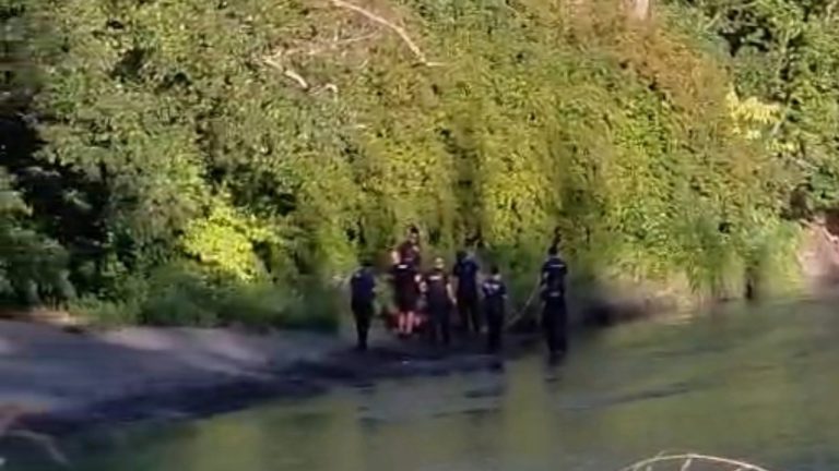 Emergency crews respond along the Nooksack River near Hovander Park after a 10-year-old girl became stranded in the water Wednesday evening.