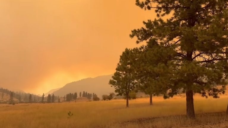 Smoke from the Sinlahekin Fire fills the sky near Loomis on July 30. The lightning-caused wildfire has burned more than 73,000 acres in Okanogan County.