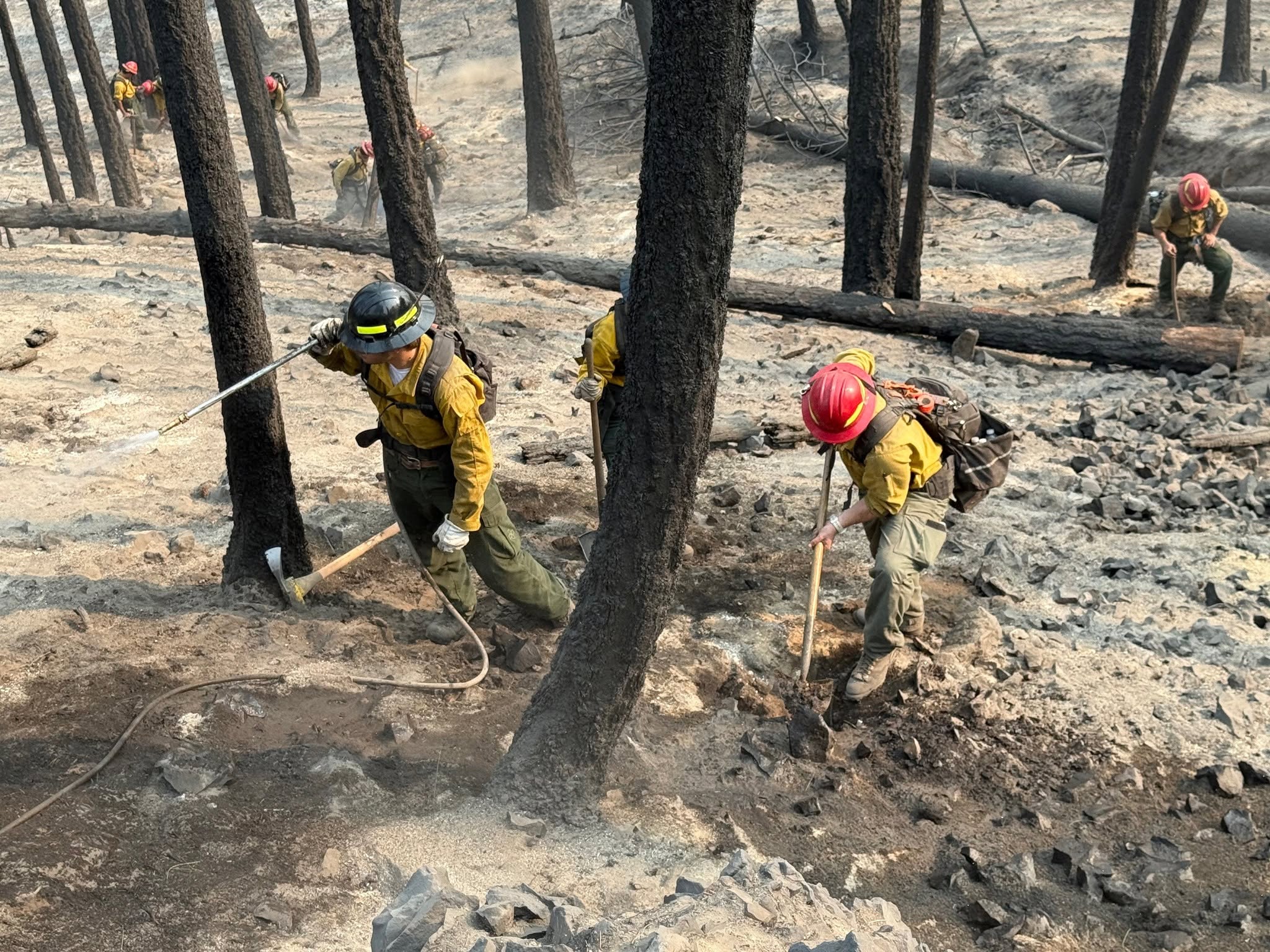With winds expected to increase in the coming days, crews working the Fairview Fire work to increase mop up operation 200 feet in from the fire perimeter. Photo courtesy of Spokane Valley Fire Department