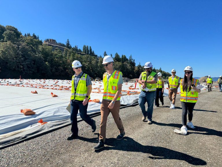 U.S. Rep. Rick Larsen, City of Bellingham staff, Port of Bellingham representatives and project partners tour the R.G. Haley and Cornwall Avenue Landfill cleanup site Friday, July 31. The contaminated waterfront properties will eventually become Salish Landing Park.