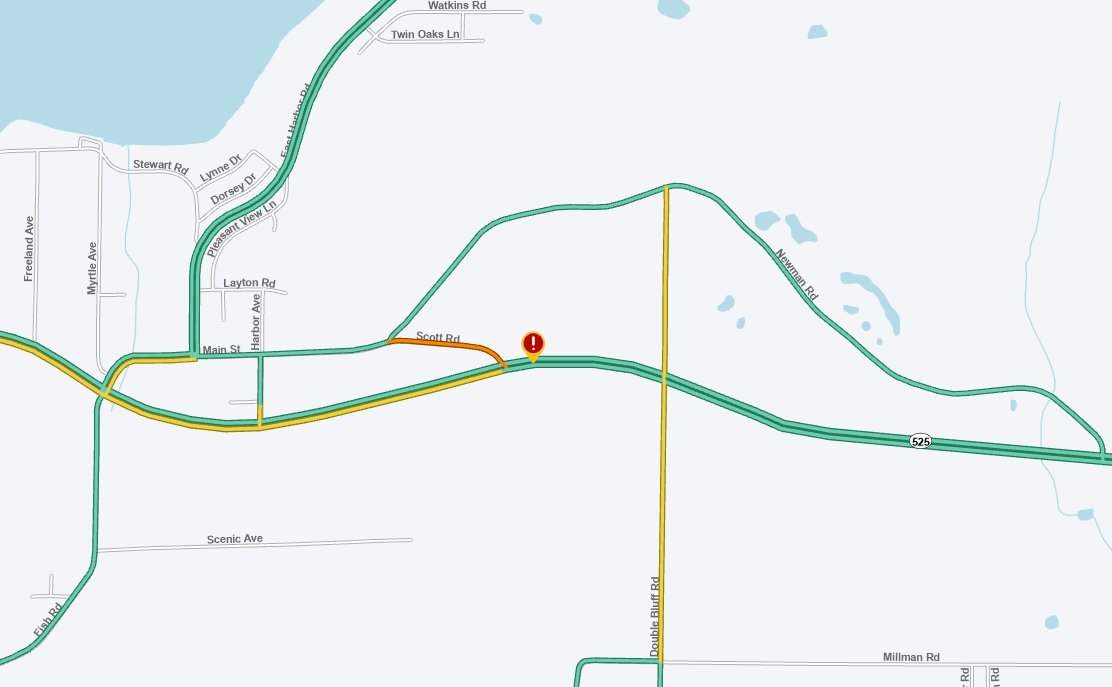 A map shows the location of the fatal crash on SR 525 at Scott Road near Freeland.