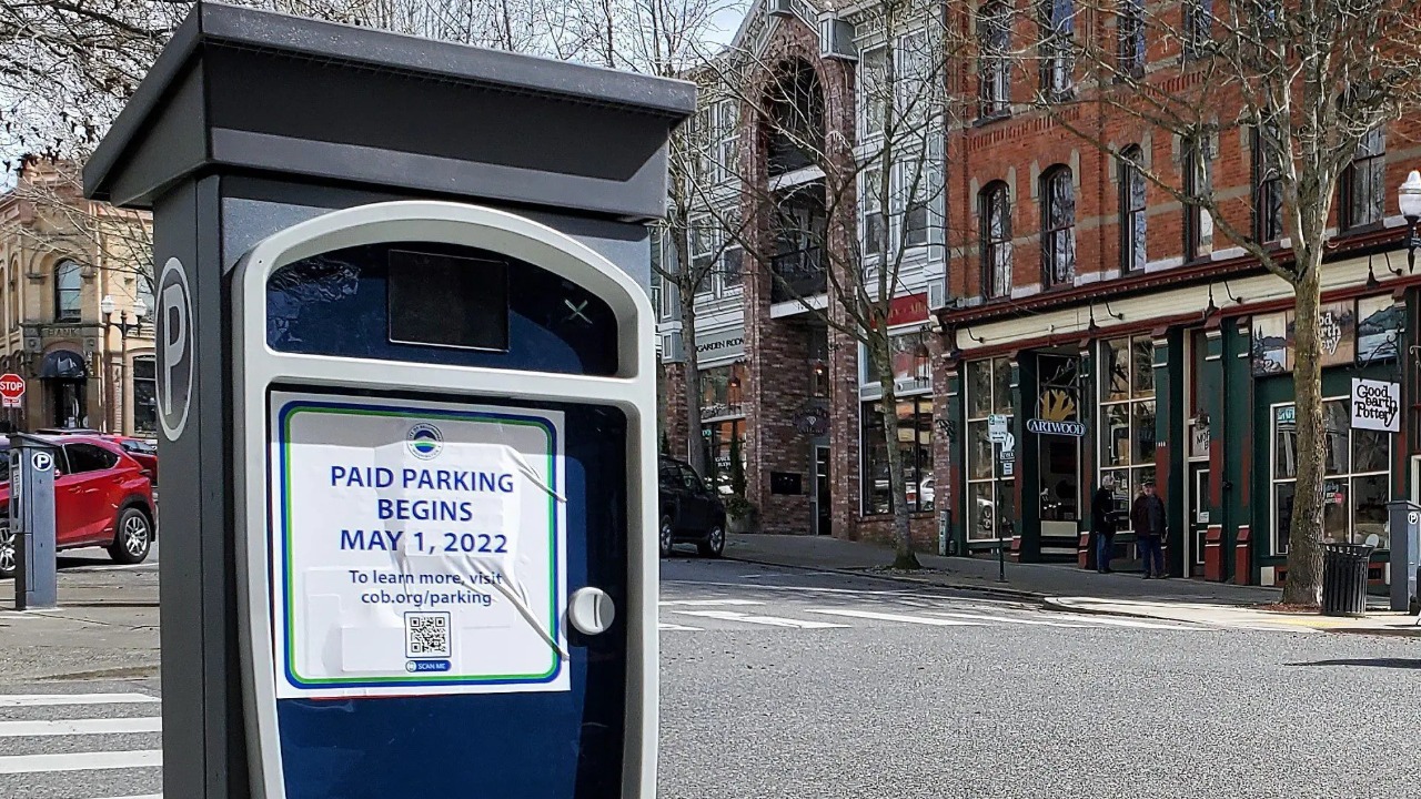 A pay station in downtown Bellingham, where the city has expanded paid parking in phases since 2022.