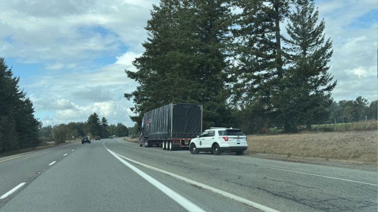 Washington State Patrol pulls over a semi on Wednesday as they will also join a multistate One More Stop Patrol this weekend to honor fallen Trooper Christopher Gadd.