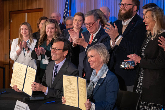 Gov. Bob Ferguson and Finland's Ambassador to the United States, Leena-Kaisa Mikkola, signed a memorandum of understanding Tuesday to expand cooperation in maritime industries, aerospace, clean energy, quantum technology and trade.