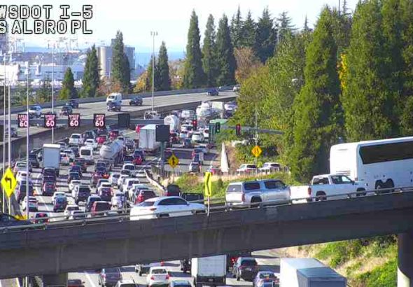 Three right lanes were closed on northbound I-5 near S Albro Pl in Seattle following the fatal motorcycle crash Monday.
