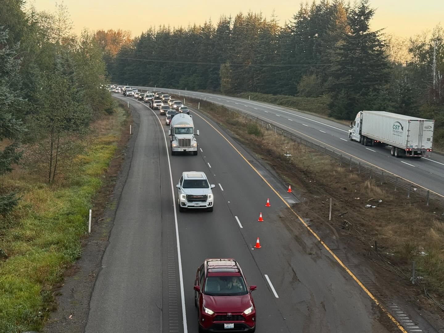 Washington State Patrol and local law enforcement respond to a hit-and-run collision on southbound Interstate 5 near Grandview Road.